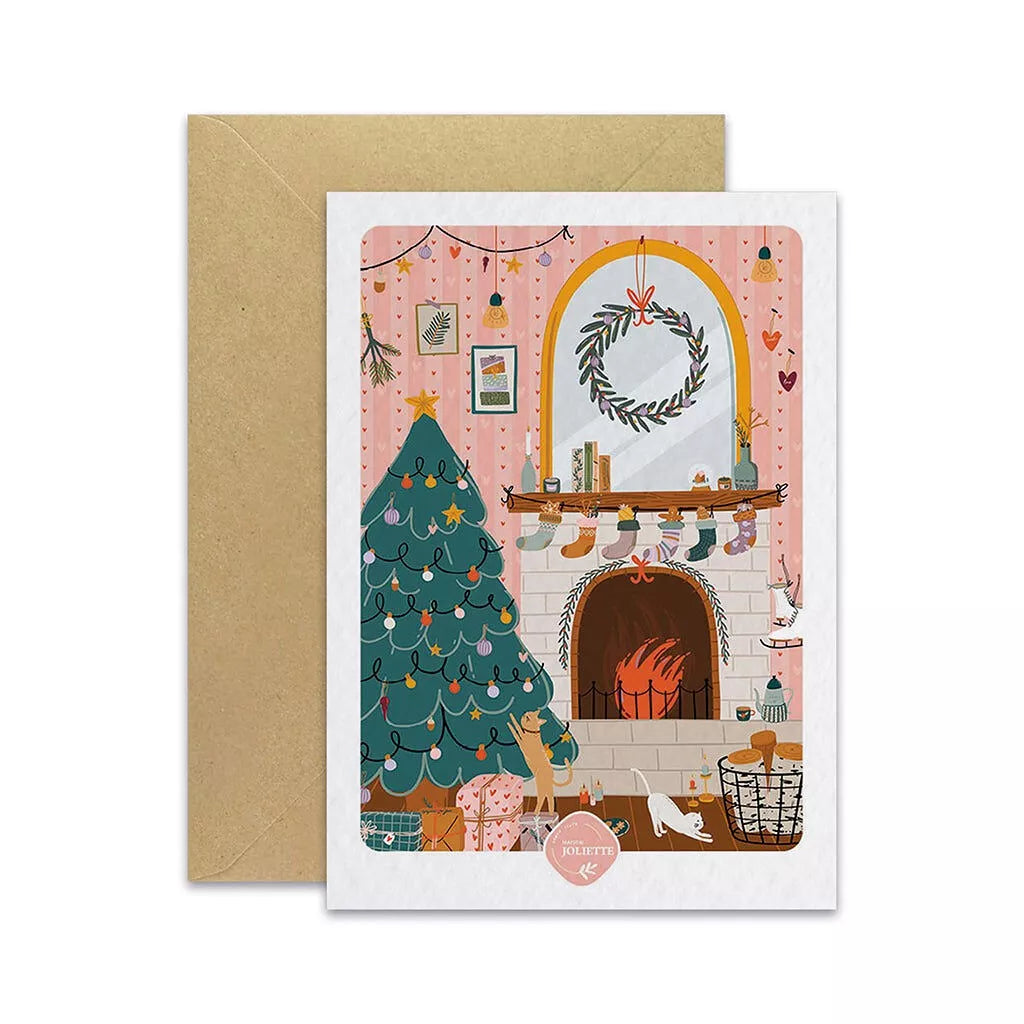 Carte postale Noël chaleureux et son enveloppe