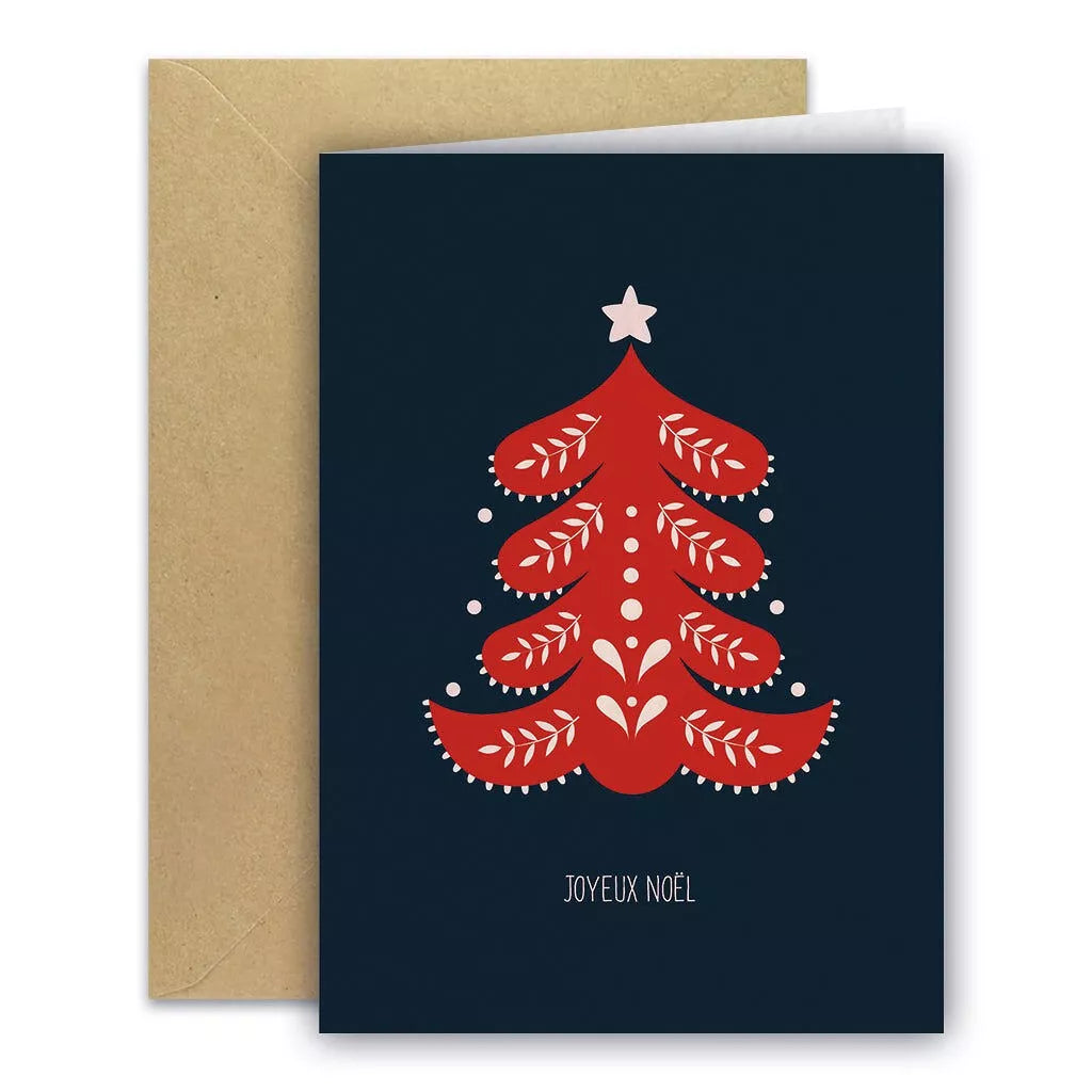 Carte postale Sapin rouge et son enveloppe