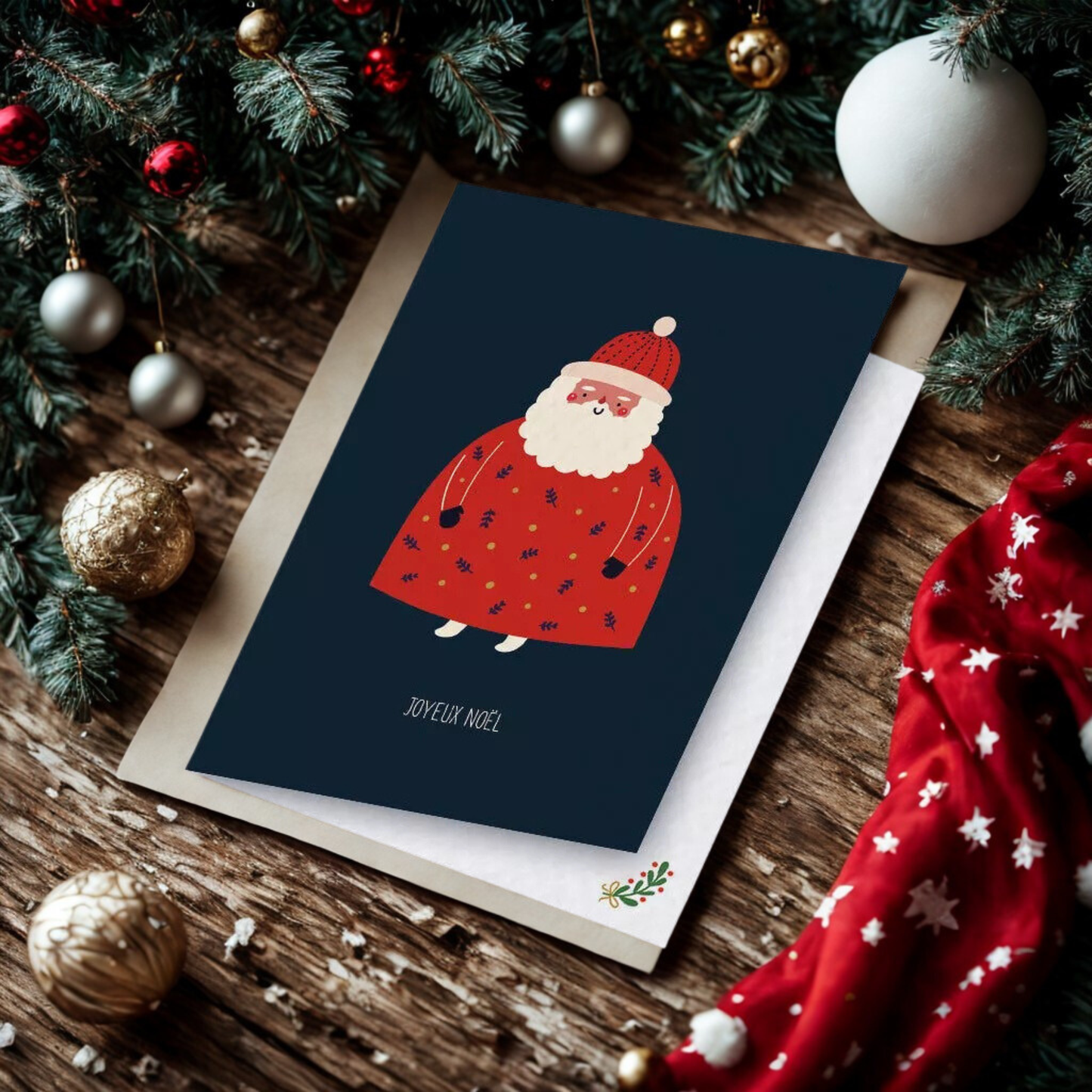 Carte postale du Père Noël et son enveloppe