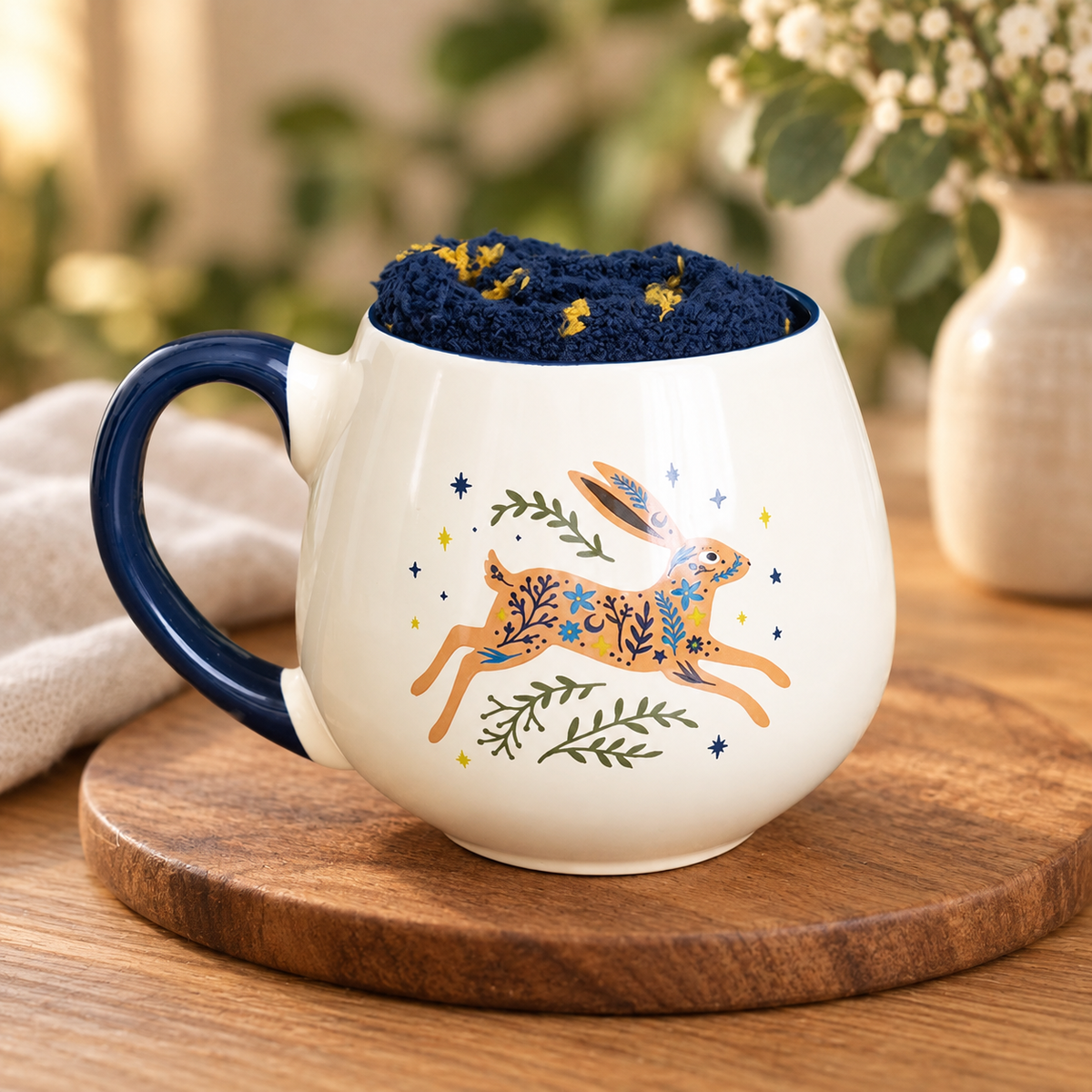 Coffret mug et chaussettes Lièvre bondissant